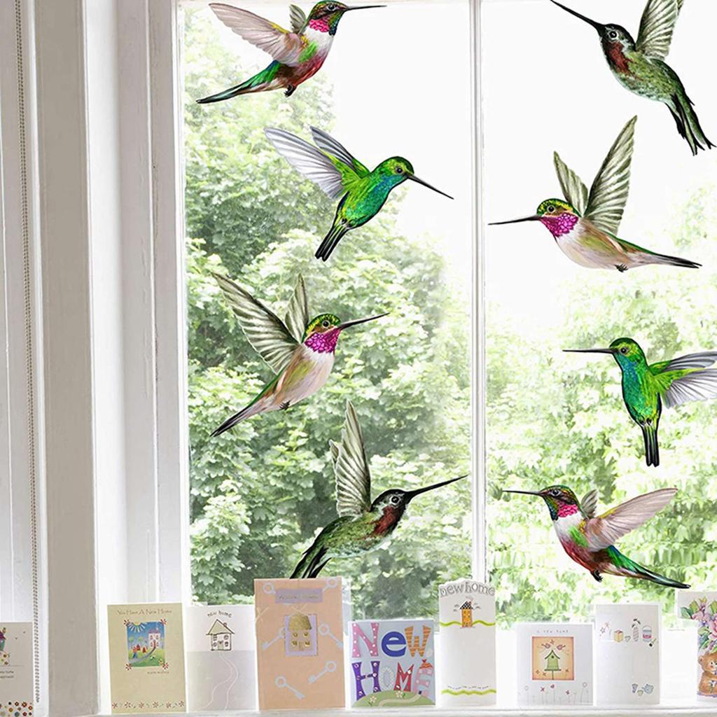 M-Modern-8 Large Beautiful Humming Bird Static Cling Window Stickers Hummingbird Anti Collision Bird Strike Window Stickers