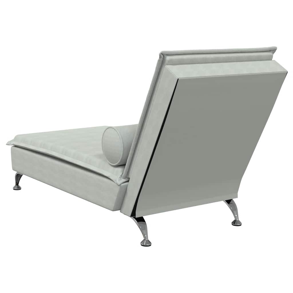 Massage Chaise Lounge with Neck Roll Light Grey Velvet