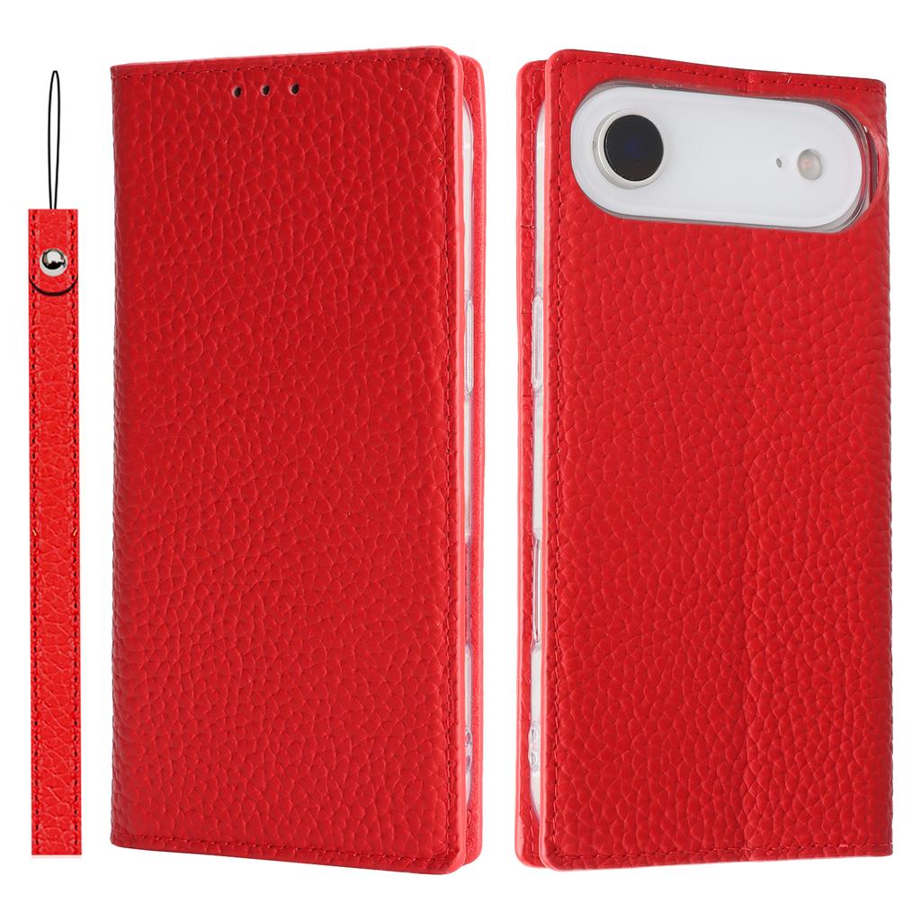 For iPhone Air Wallet Case Genuine Cow Leather Phone Cover Litchi Texture