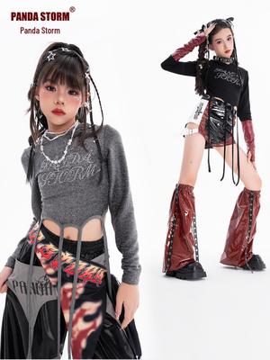 Strass Jazz Tanz Outfit für Mädchen - Langarm T-Shirt & Hosen Set für Street Dance und Auftritt