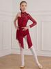 Vestido de dança lírica para meninas, vestido único de manga comprida com bainha assimétrica, malha de ginástica