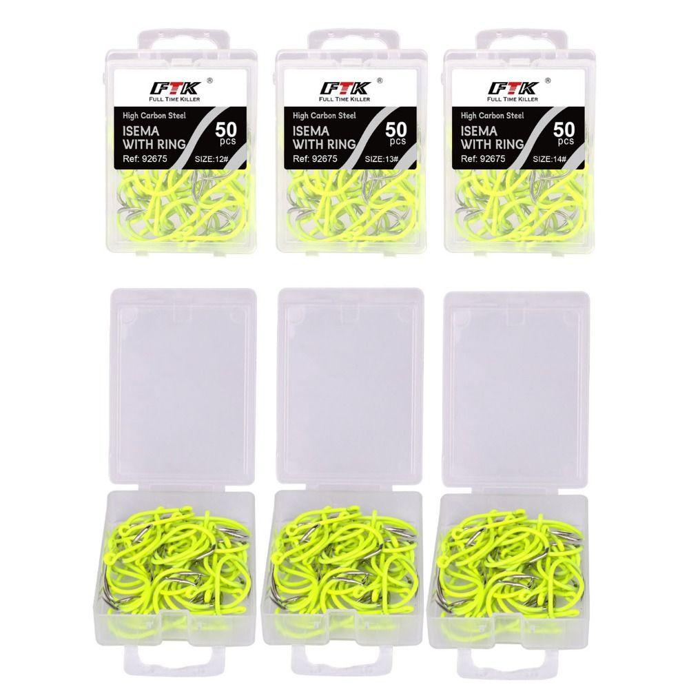 50pcs/box Anti-rust Barbed Fishing Hooks With Barb Fluorescence Hook  Sea Fishing Tackle
