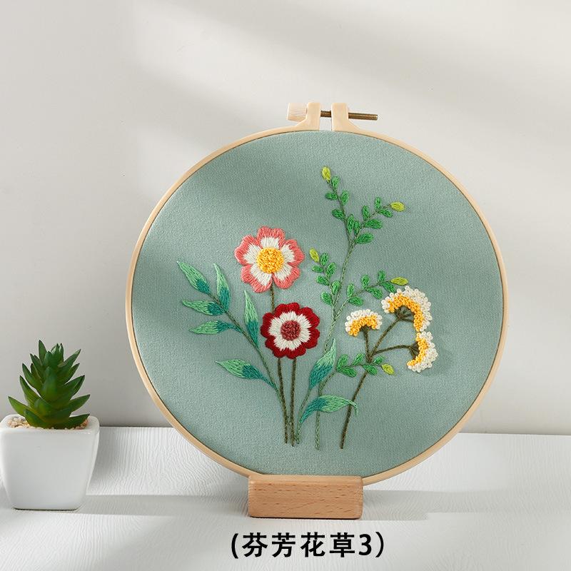 DIY Handbestickungs-Materialtasche, Duftende Blumen und Pflanzen, Frisches Europäisches Nadel- und Fadenset