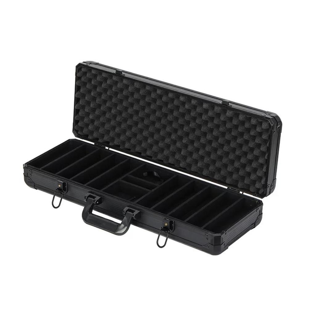 Model 00 Handheld Texas Hold'em Chip Case with 10 Black Chips, Code K300, Thickened Aluminum Alloy, Pull Rod Design.