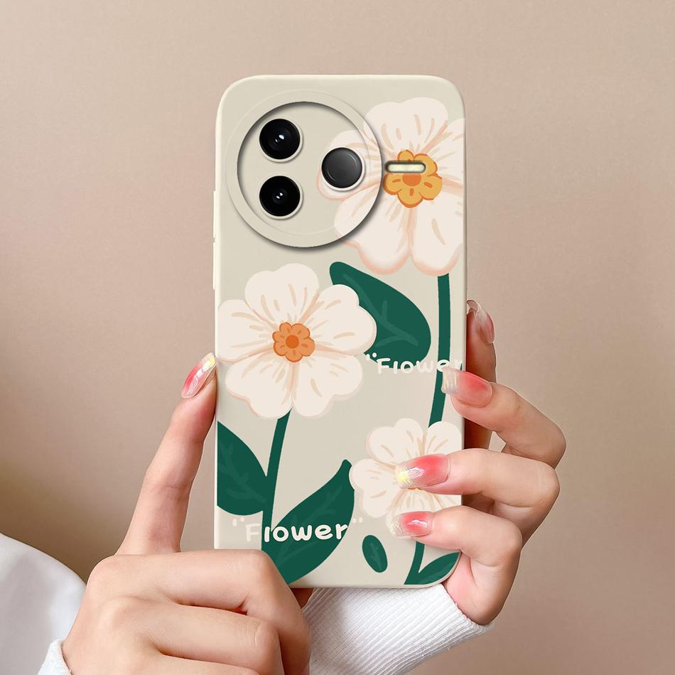 Case For POCO F7 Pro Ultra Pretty Flowers Soft Smooth Liquid Silicone Upgrade Lens Protection Shockproof Back Cover For Girls