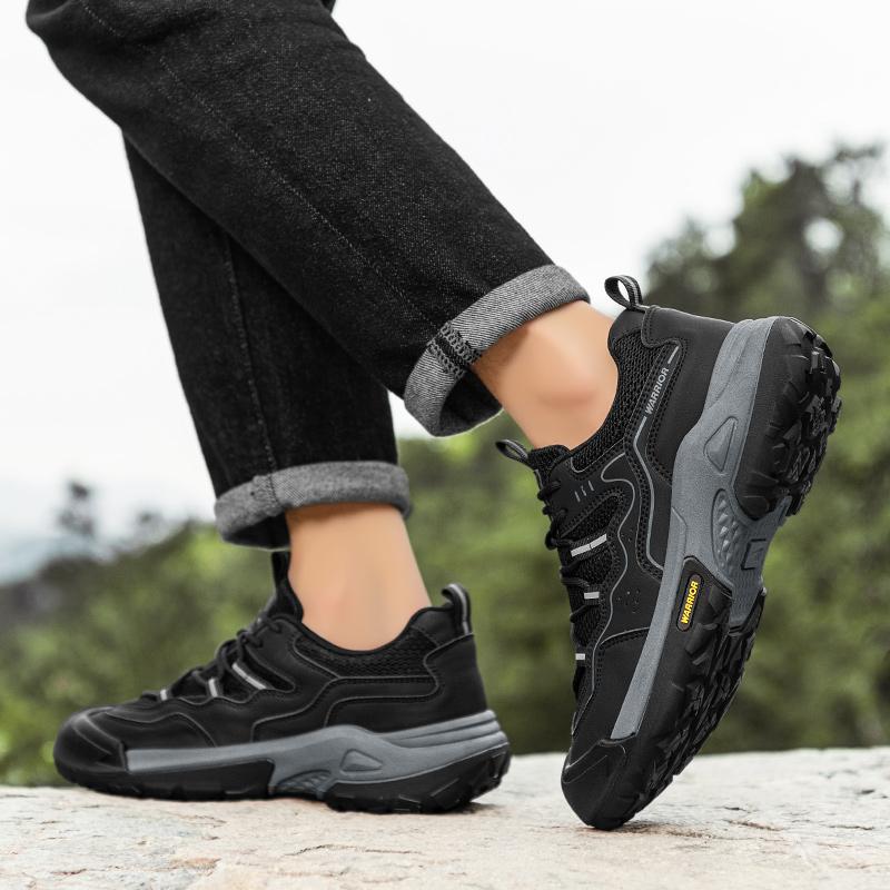Warrior Hiking Shoes Fashion Simple Retro Versatile Sports Casual Lightweight Durable Non-Slip Low-Top Dad Shoes Men sneaker Black WXY(S)-4756N03
