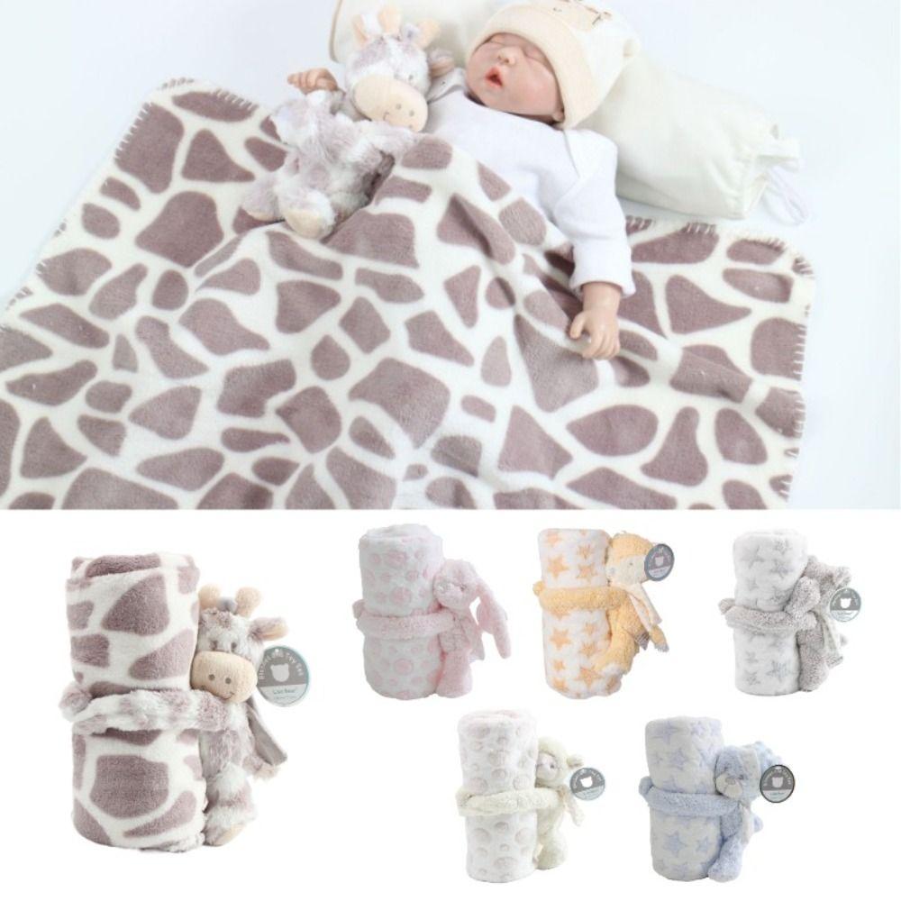 2pcs/set Flannel Plush Baby Blanket Stuffed Animal Baby Sleep Blanket