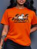 Womens Top Galloping Horses Side By Side Printed Tshirt Round Neck Casual Trendy Simple Womens Top Holiday Gift