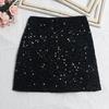 Sexy Skirt High Waist Hip Wrapped Solid Color Shiny Sequins Decor Mini Skirt Leisure Beach Travel Party Wear