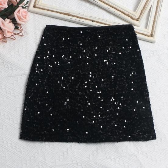 Sexy Skirt High Waist Hip Wrapped Solid Color Shiny Sequins Decor Mini Skirt Leisure Beach Travel Party Wear