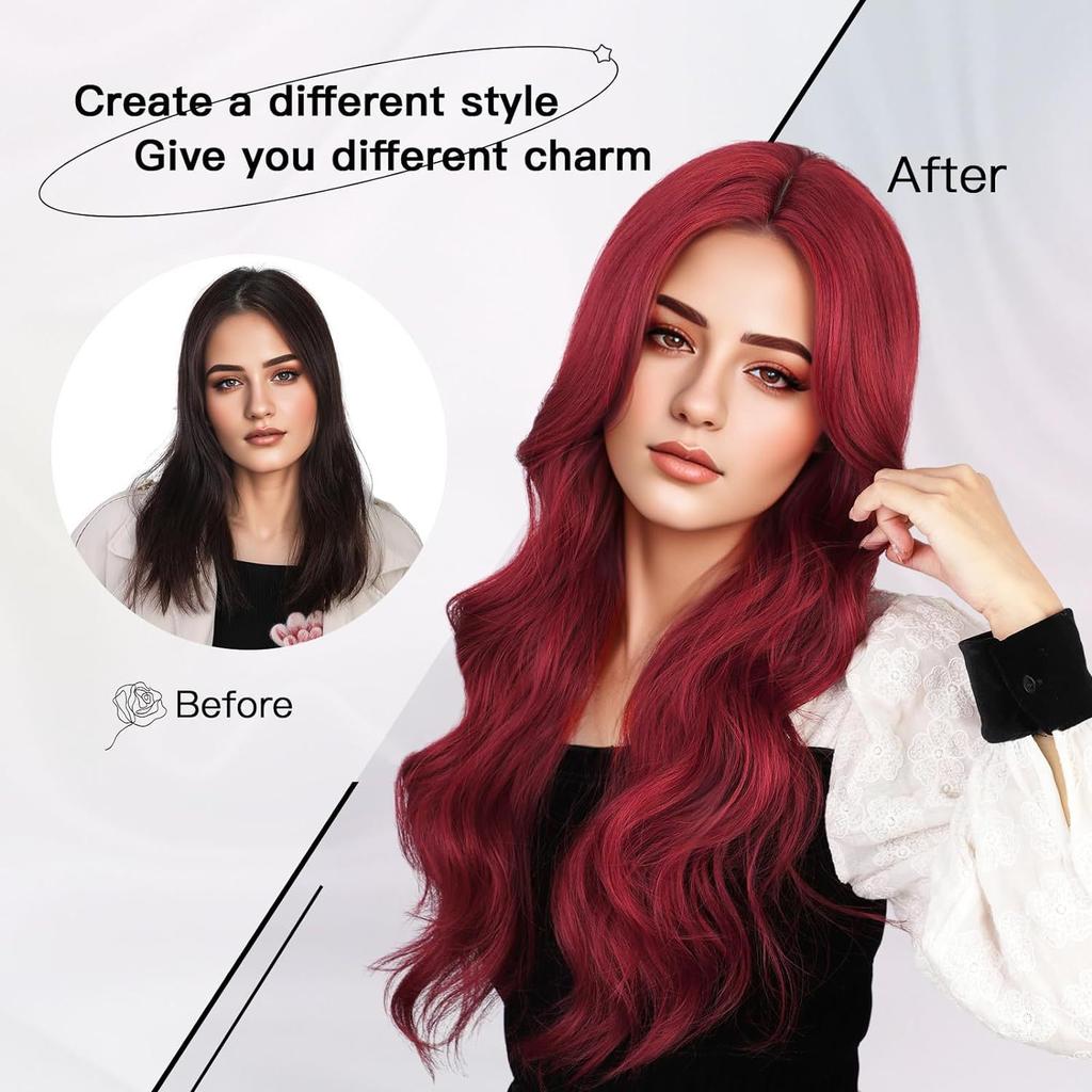 New Wig European American Women Front Lace Synthetic Headband Small Wine Red Medium Split Long Curly Hair