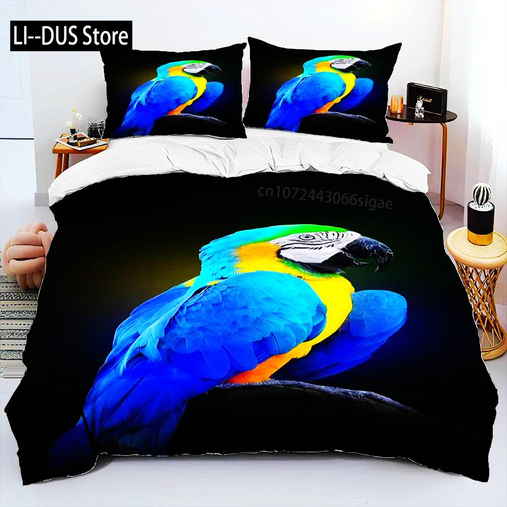 Colorful Parrot Macaws Birds Comforter Bedding SetDuvet Cover Bed Set Quilt Cover PillowcaseKing Queen Size Bedding Set Adult