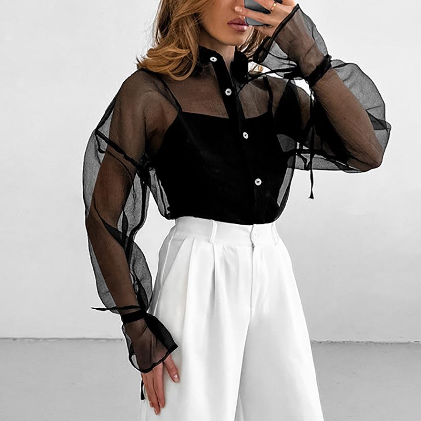 1116 camisa de organza blanca de verano para mujer, prenda exterior de alta gama con perspectiva media y larga, camisa de mujer, ropa elegante para mujer