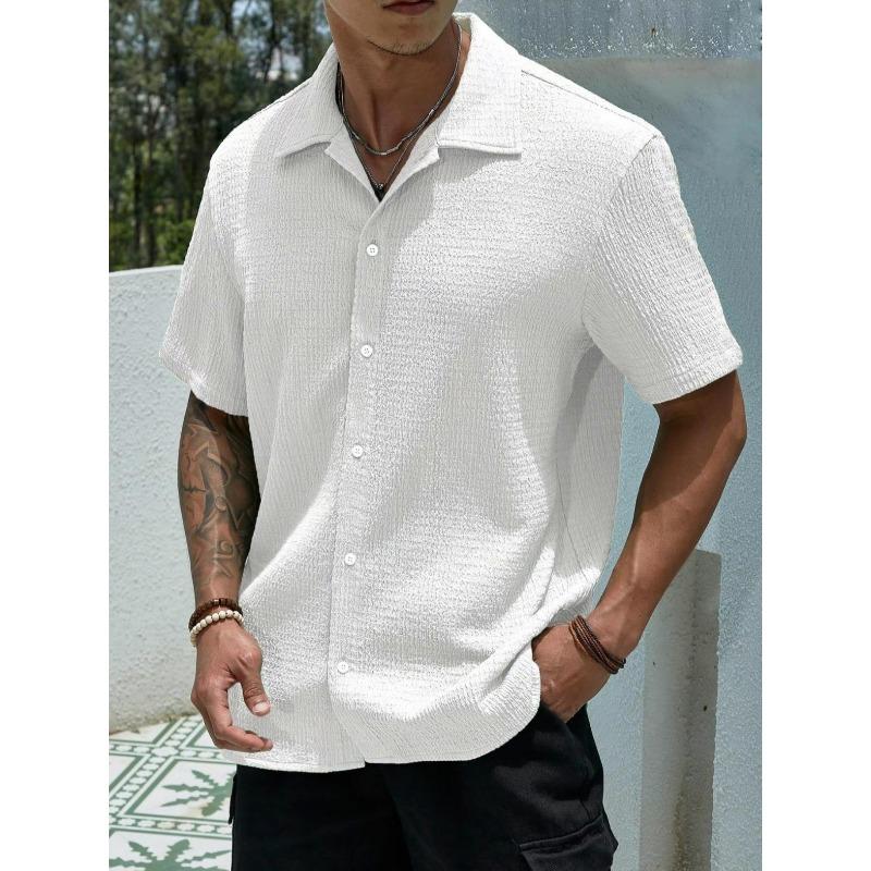 

Men s Casual Button Down Shirt Crinkle Fabric For Summer S білий