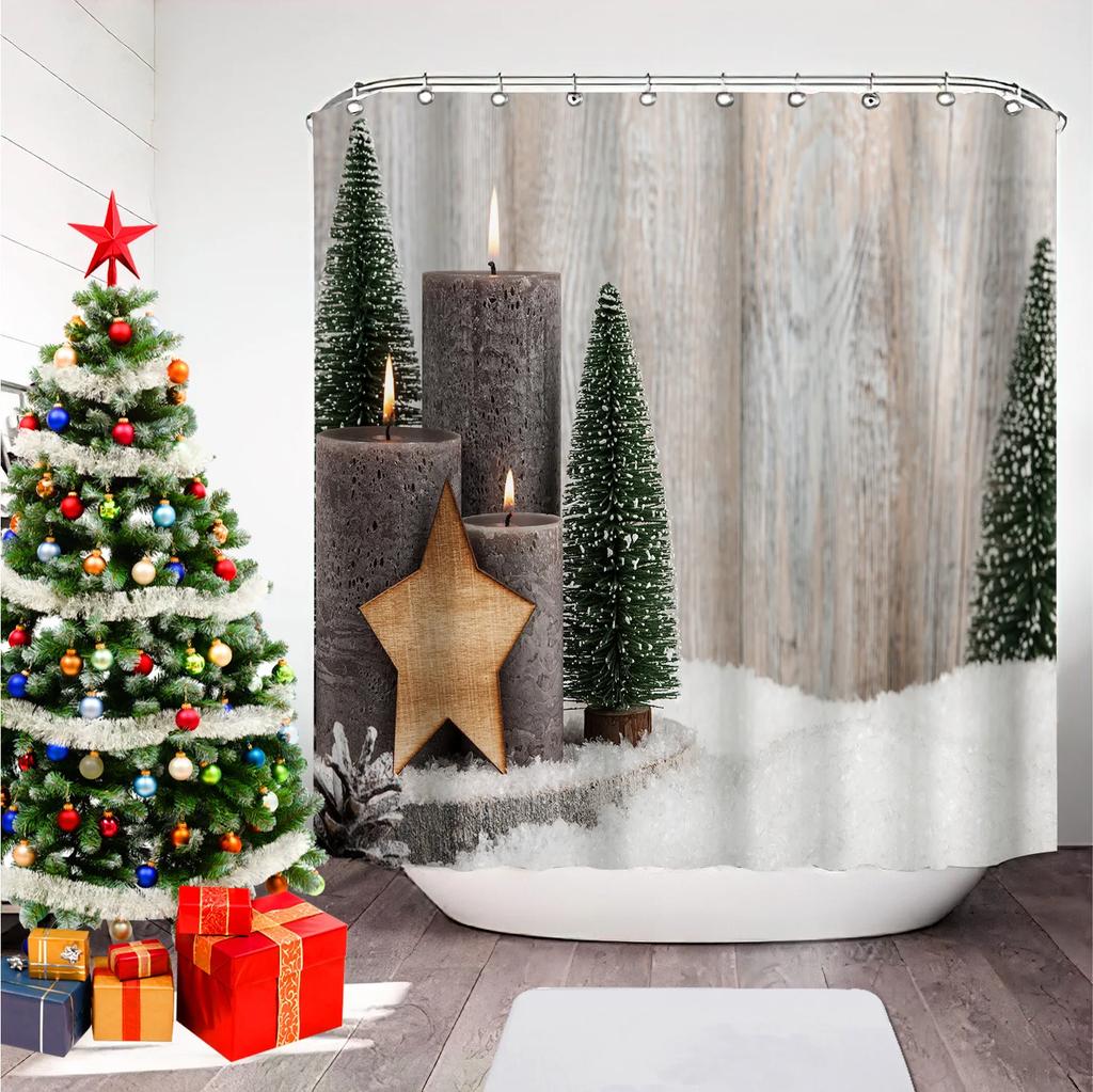 GAEChristmas Printed Bathroom Shower Curtain Snowman Santa Claus Waterproof Polyester Curtain Home Decoration Window Christmas