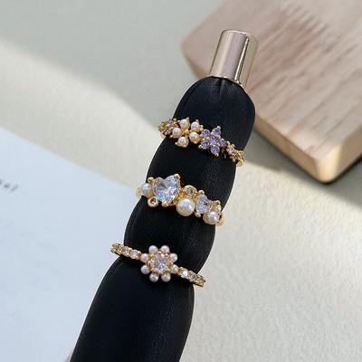 Small Broken Diamonds With Diamonds, Light Luxury Flowers, Zircon Beads, Temperament Ring, Women'S Cold Wind, Niche High-End Ring