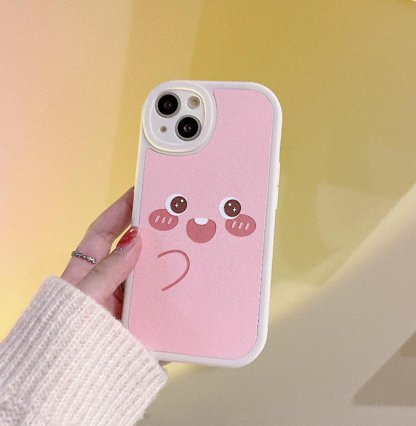 

Premium Leather Round Case with Cute Expressions for iPhone 17 Air & Apple 16 Pro Max 11 розовый