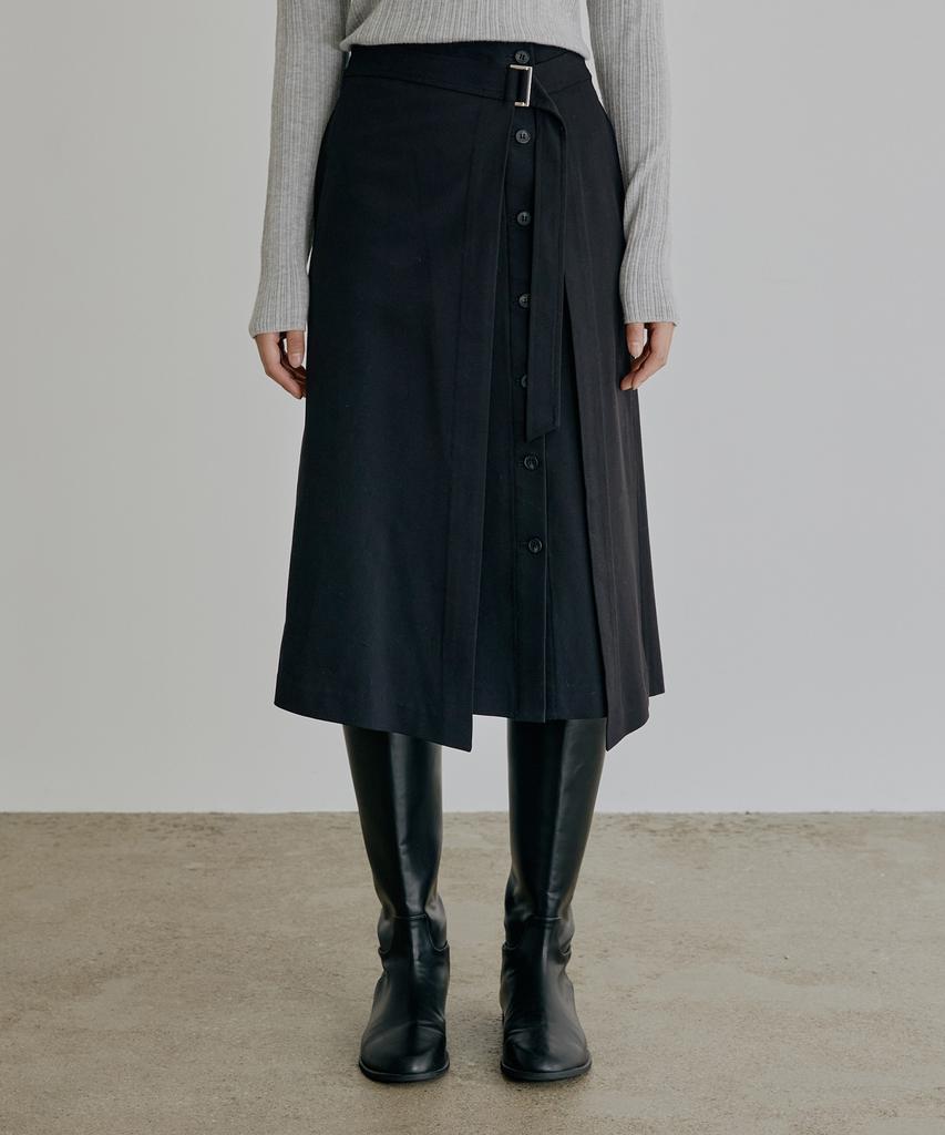 Artid Belted Button-Up Wrap Skirt_2 Colors