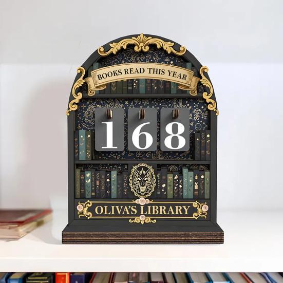 Book Read This Year Counter Track Up to 999 Book Wooden Annual Reading Goal Challenge Tracker with Number Signs Bookshelf Decoration Book Lovers Gift