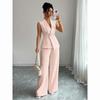 European and American Elegance Solid Color Vest and Straight Leg Pants Set for Women