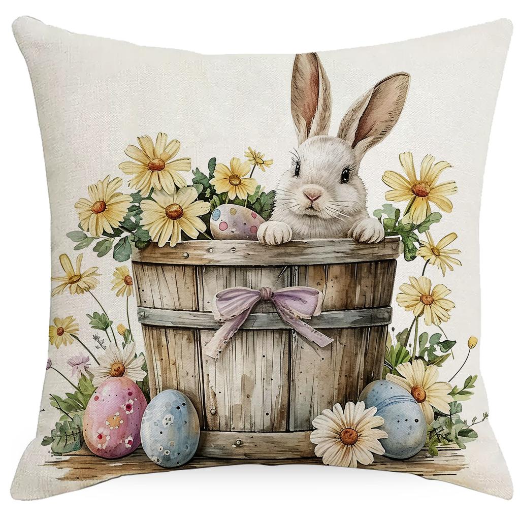 New Easter Pillowcase Country Cartoon Rabbit Easter Egg Pillowcase Sofa Cushion Pillowcase