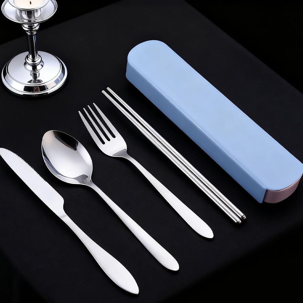 4 Teile/satz Reise Camping Besteck Set Tragbare Geschirr Edelstahl Stäbchen Löffel Gabel Steak Messer mit Lagerung Fall