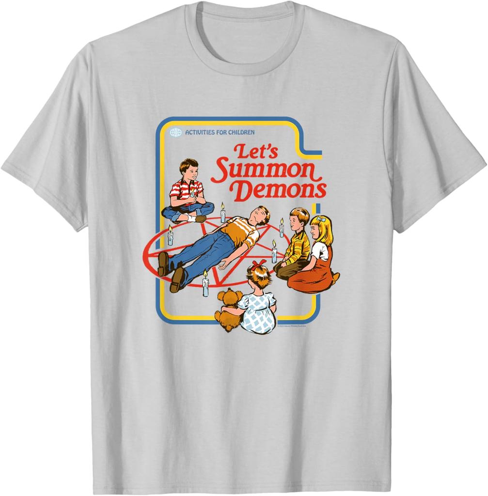 Steven Rhodes Lets Summon Demons Pentagram Retro Dark Humor TShirt New SpringSummer Arrivals Regular Fit Casual