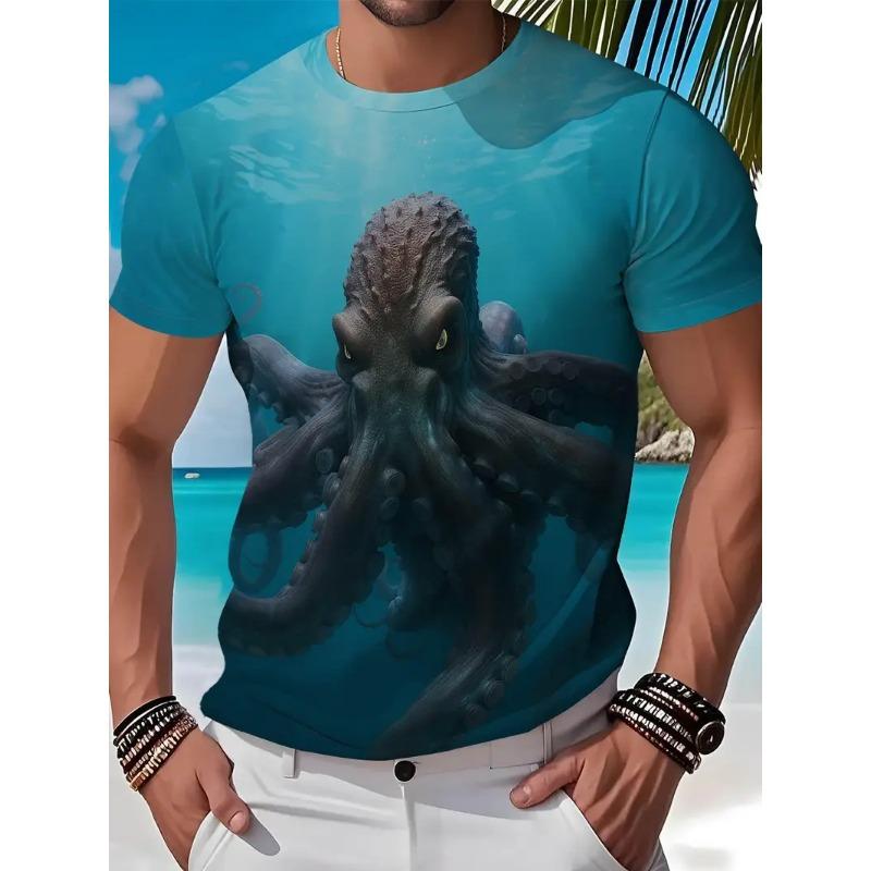 

Men s 3D Printed Tropical Octopus Pattern T-shirt Trendy Printed Short-sleeved Breathable Polyester Round Neck Casual Style 6XL