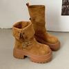 Brown retro Maillard platform thick-soled high-heeled Martin boots women's 2025 new autumn thin and heightened medium boots