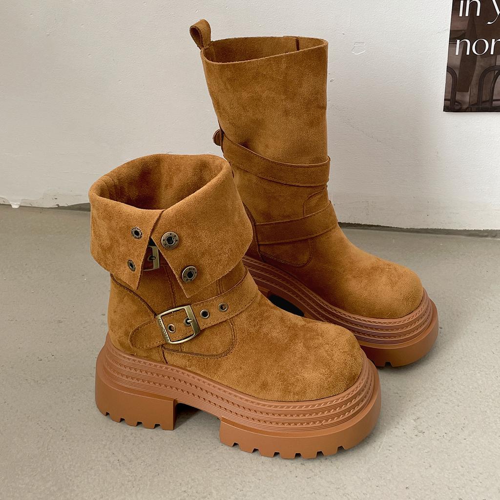 Brown retro Maillard platform thick-soled high-heeled Martin boots women's 2025 new autumn thin and heightened medium boots