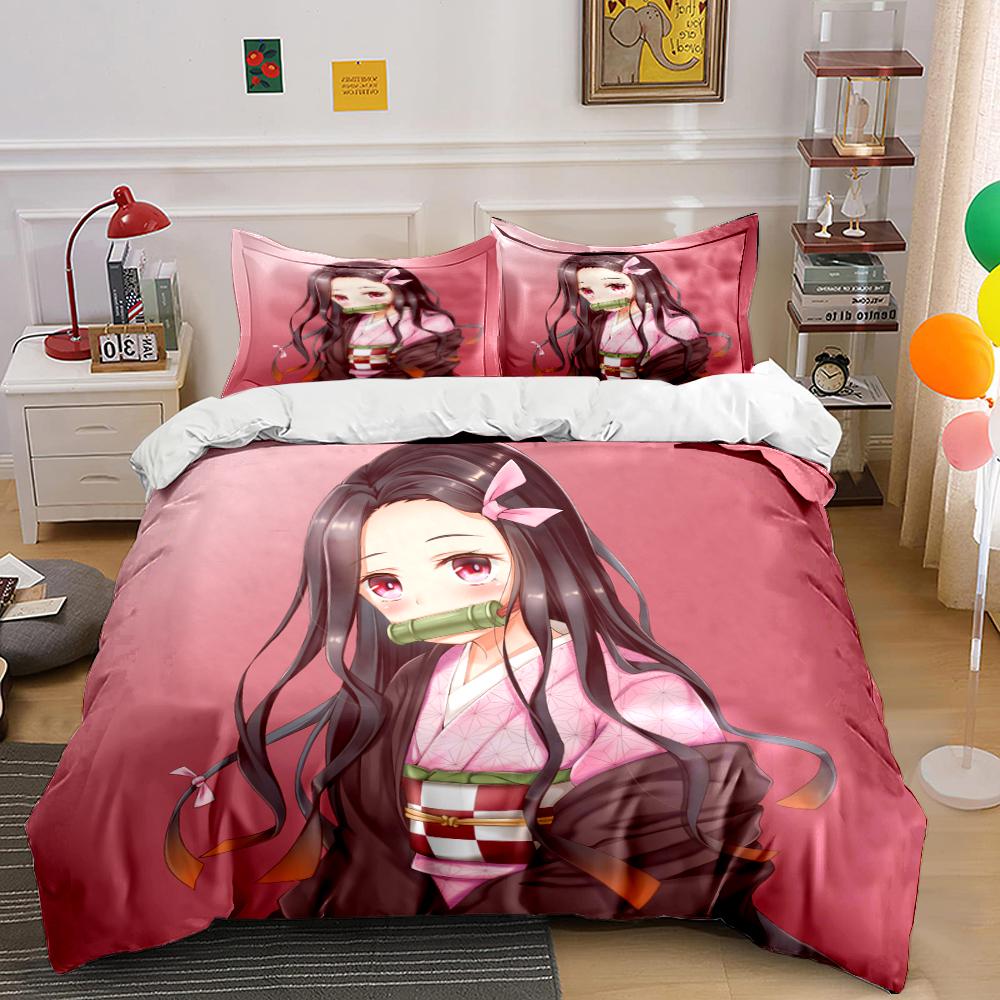 Anime Girl Pink Bedding Set 3-Piece Design Bedding set (1 duvet cover, 2 pillowcases, duvet not included)