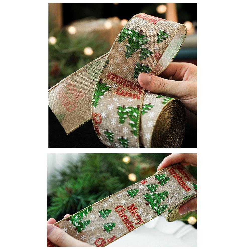 New Christmas Red Ribbon Wrapping DIY 2m Fabric Swirl Ribbon Christmas Tree Ribbon Lmitation Linen Burlap Ribbon