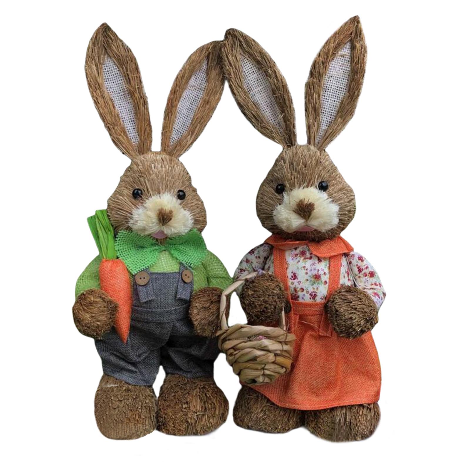 

2Pcs Straw Easter Bunny Handmade Decoration 35cm Tall Handicraft Display Stylish