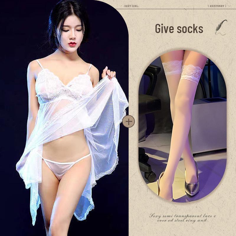 Damska Seksowna Bielizna z Siateczki i Koronki - Przezroczysta Koszula Nocna Plus Size na Wszystkie Sezony