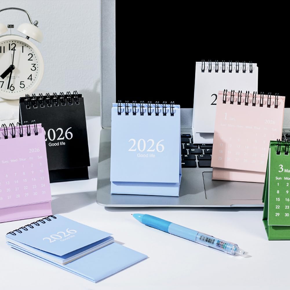 Mini Desk Calendar 2026-2027, January 2026 until July 2027, 19 Months Standing Flip Small Desktop Calendar Twin-Wire Binding with Stickers for Home