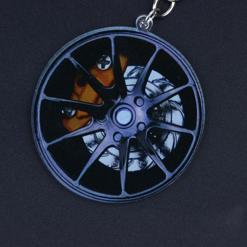 Rotatable Car Wheel Rim Keychain Clear 2D Acrylic Brake Caliper Key Ring Practical Key Accessory for Daily Commute Use