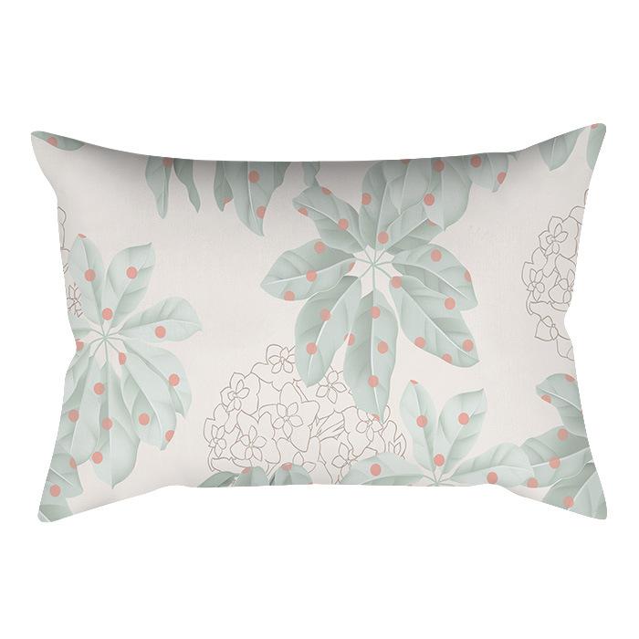 Home Flower and Green Plant Rectangular Waist Pillowcase, Peach Skin Velvet Digital Printed Throw Pillow, Office Waist Cushion Cover