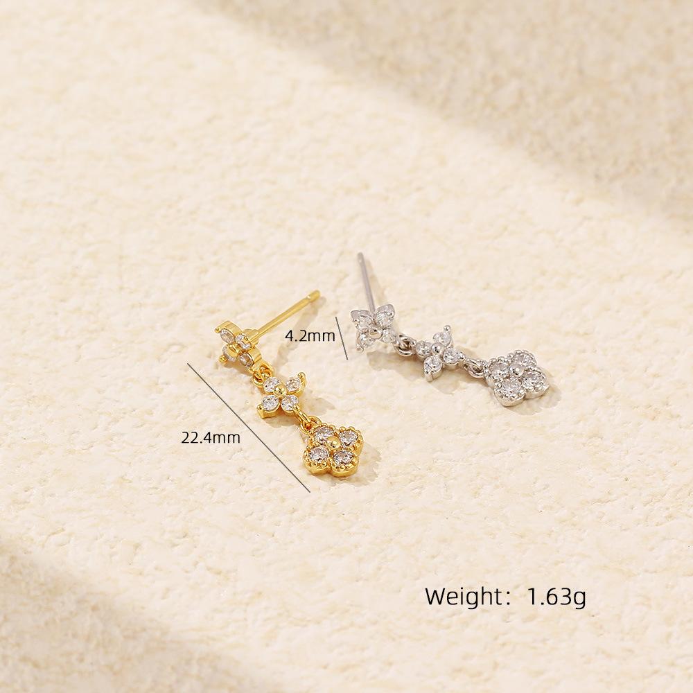 NEW Fashion Jewelry 925 Sterling Silver Flower Pattern Long Tassel Chain Small Zircon Gold Plated Stud Earring Jewelry for Women