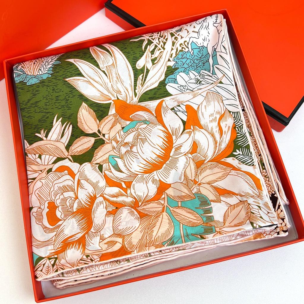 Elegant Fubao Rainforest! 14 Mmi Twill Silk Scarf Women'S Light Luxury Fashionable Mulberry Silk Scarf Large Square Scarf