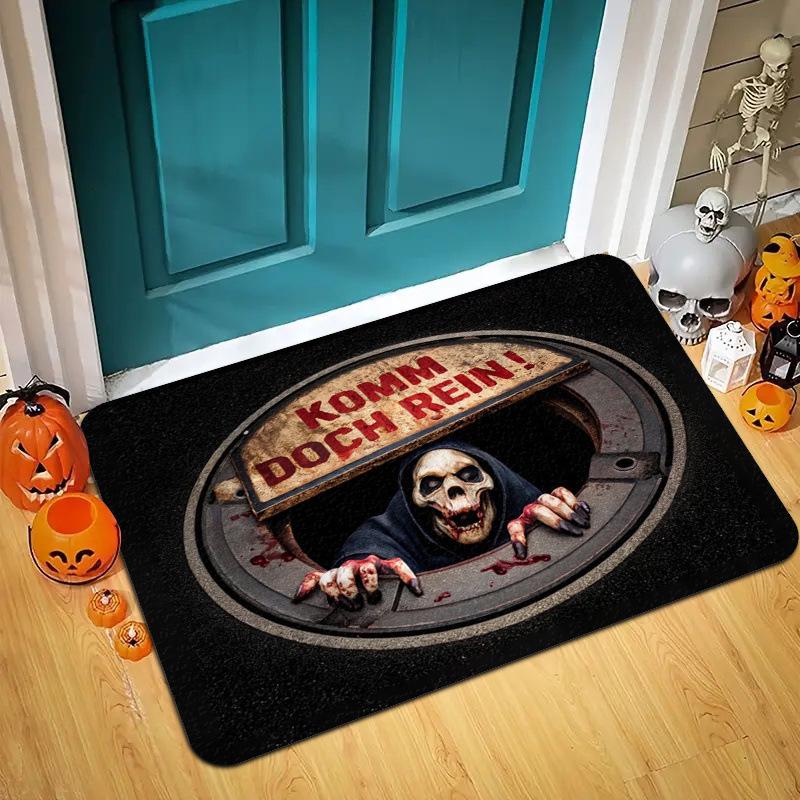 Durable Halloween Clown Doormat: Dirt & Wear-Resistant, Easy-Clean Entryway Floor Mat.