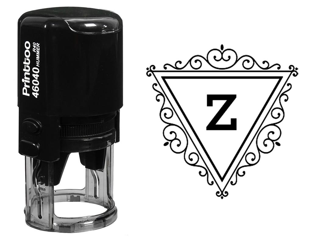Printtoo Triangle Swirl Border Z Alphabet Monogram Initial Self Inking Rubber Stamp R-40 Office