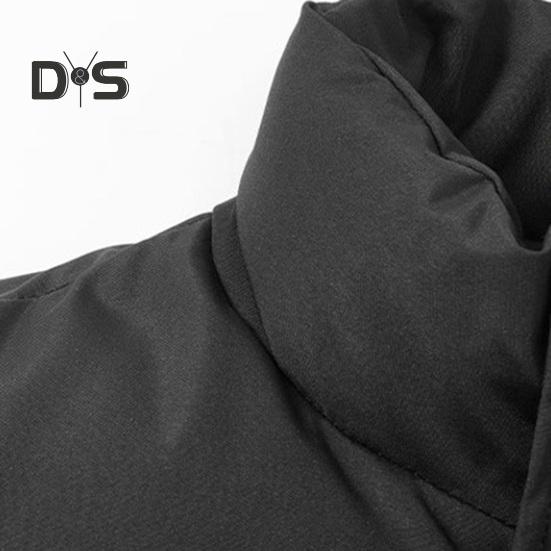 Men Windproof Vest Stand Collar Sleeveless Button Zipper Closure Waistcoat with Pockets Solid Color Thickened Down Vest Coat