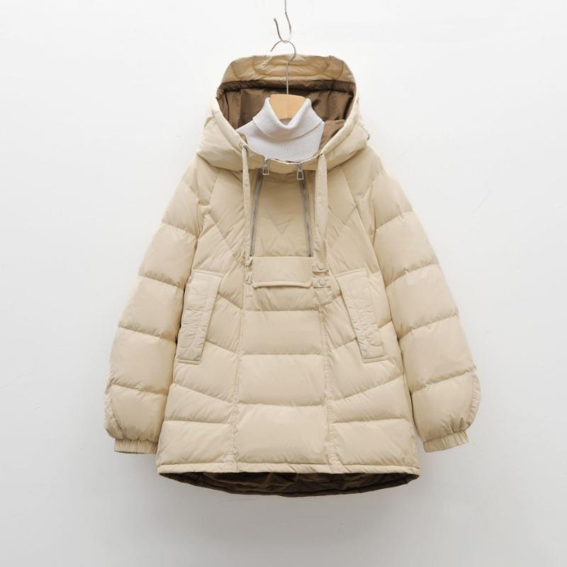 Feather 90 White Duck Down New National Standard Women's Simple Solid Color Double Zipper Down Jacket Women