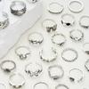 51pcs Gothic Punk Ring Set For Women Men Fashion Butterfly Heart Snake Design Match Ring Daily Wear Halloween Jewelry Gifts New