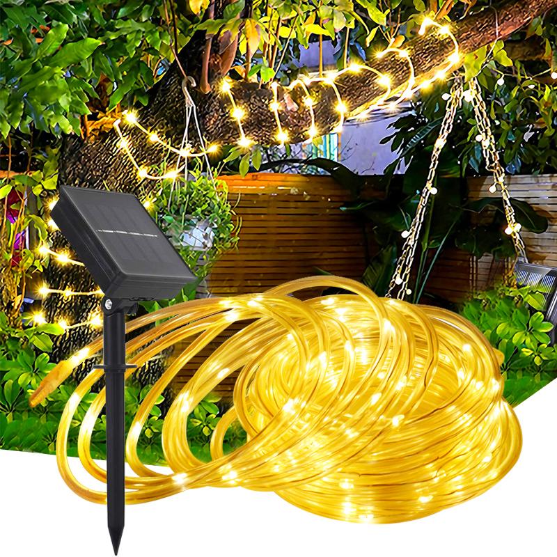 Outdoor LED Solar Tube Rope Fairy Light Waterproof Christmas Decoration String Light For Garden Fen Yard Balcony