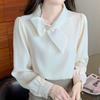 Navava Women Simple Ribbon Neck Long Sleeve Blouse Nb3053