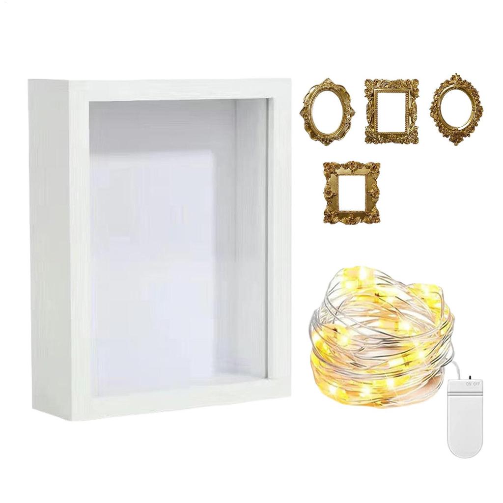 Memory Shadow Box Display Mini Golden Frame for Weddings Birthdays Housewarmings, Keepsake Gift, Home Ornament