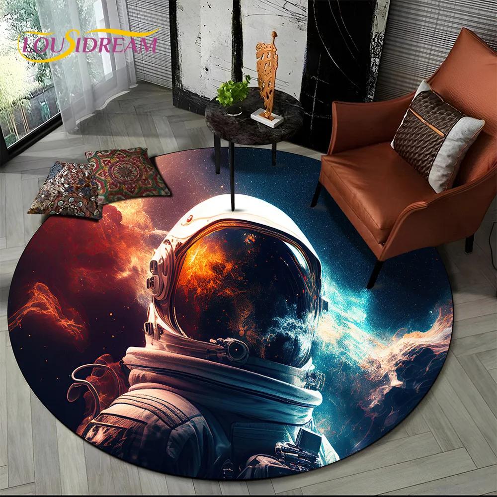 Astronaut Vesmír Kosmonaut 3D Vesmír Kreslený Kulatý Oblastní Koberec Kobereček pro Obývací Pokoj Ložnici Dětský Dekor, Podložka pro Domácí Zvířata Protiskluzová