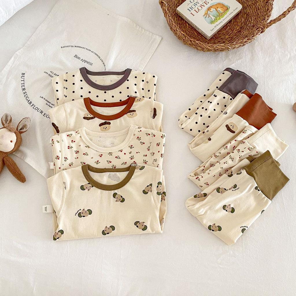 Baby Girls Floral Outfit Set Polka Dot Pajamas Spring Autumn Homewear Two Piece Clothing for 0-5 Years
