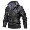 Men's Leather Retro Motorcycle PU Leather Jacket Autumn and Winter Removable Men's Hooded Jacket